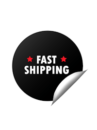 a sticker with the word fast shipping on it