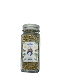 a jar of herbs with a label on it